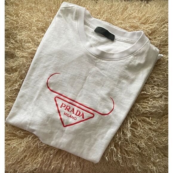 Prada White Cotton Unisex T-shirt Sise L ( read ) pristine condition - Picture 1 of 9